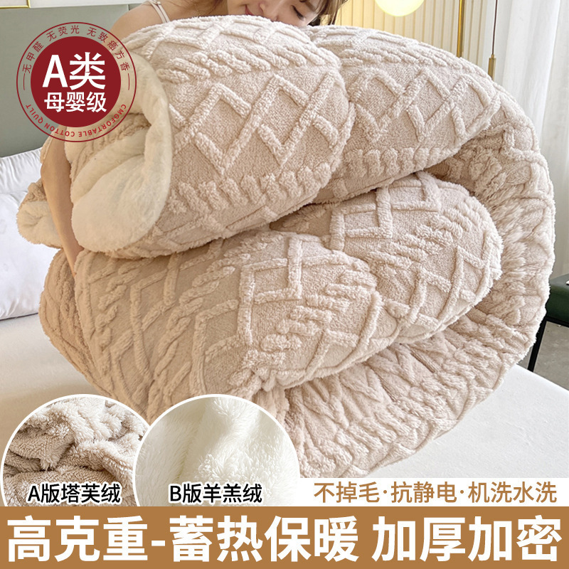 Picture of Winter Lamb Wool Quilt, Thickened Version, Warm Fleece Quilt, Autumn and Winter Milk Velvet Cotton Quilt, Student Dormitory Quilt Core