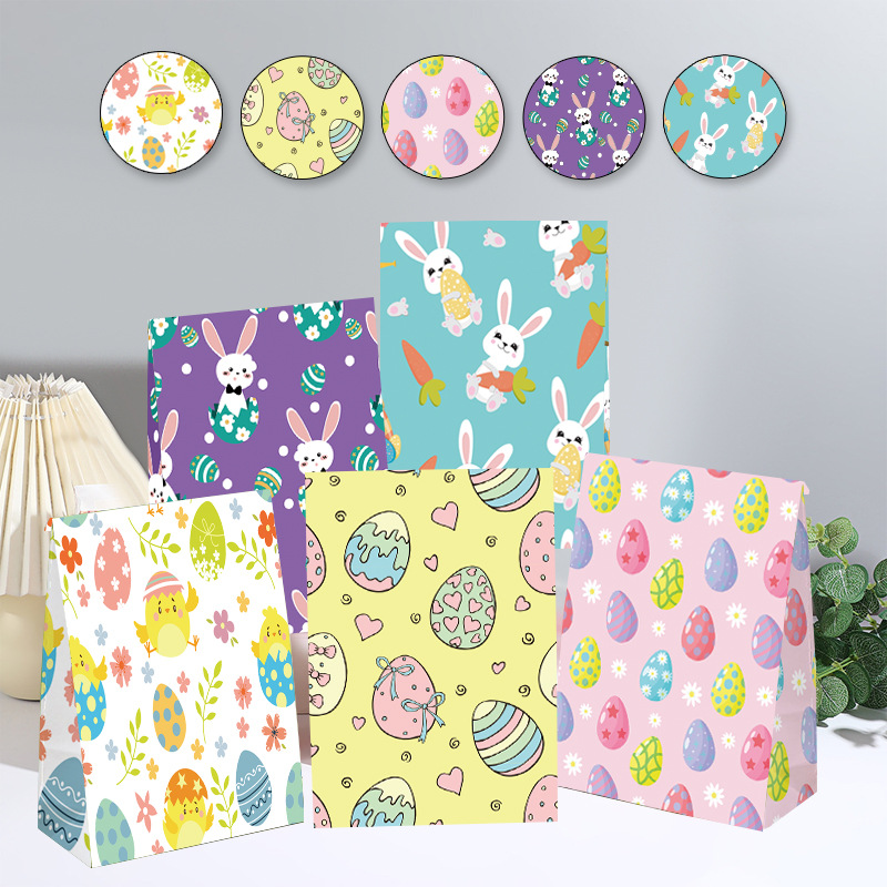 New Easter Gift Bag Rabbit Egg Kraft Paper Hand Bag Holiday Party Sticker Packaging Bag