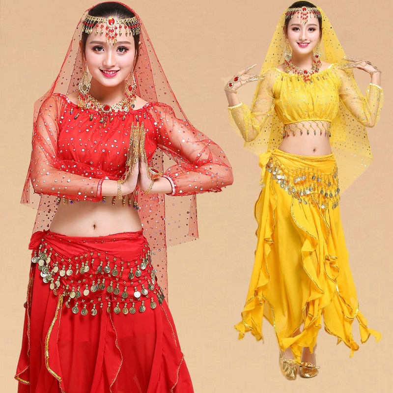 Belly Dance Suit Costume Long Sleeve Eight Piece Skirt Performance Suit New Style Indian Dance Performance Suit Dance Practice Suit