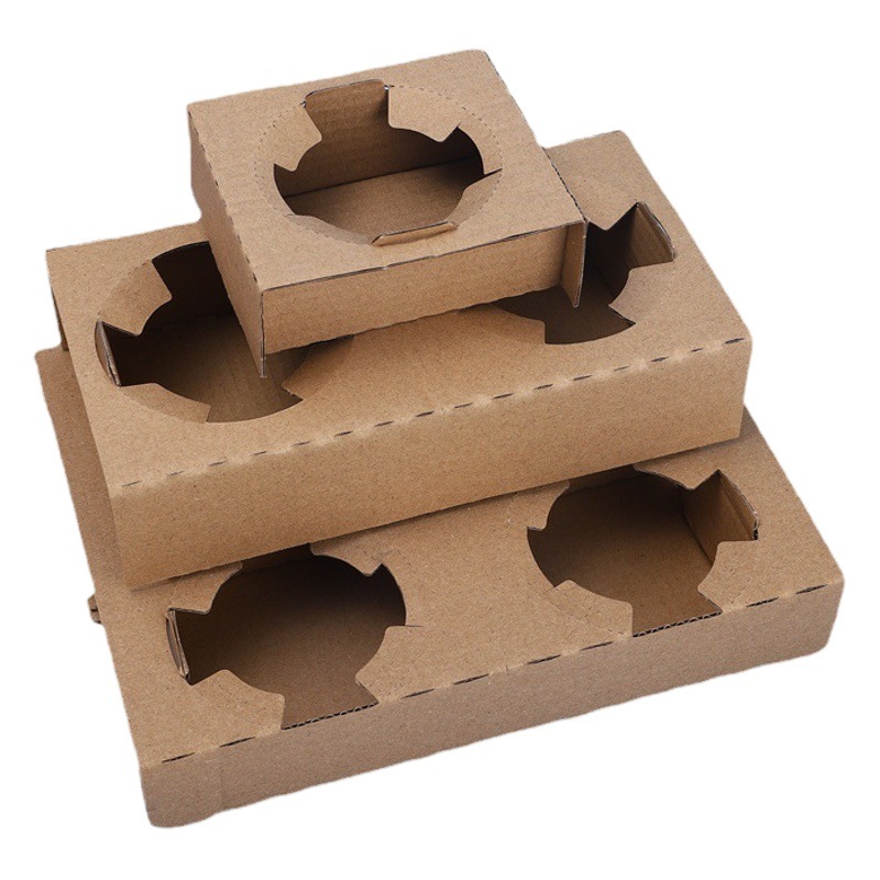 White milk tea packaging cup holder base disposable single cup holder double cup holder natural color corrugated paper take-out cup holder wholesale