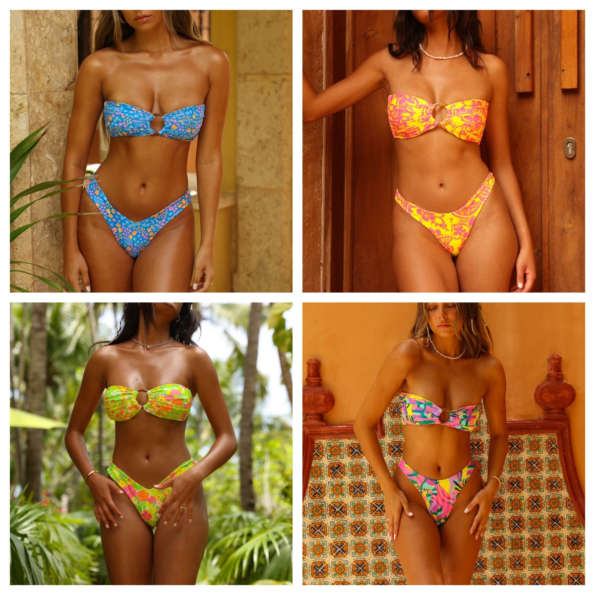 2023 new spot European and American Foreign trade split printed bikini sexy split swimsuit multi-color swimsuit