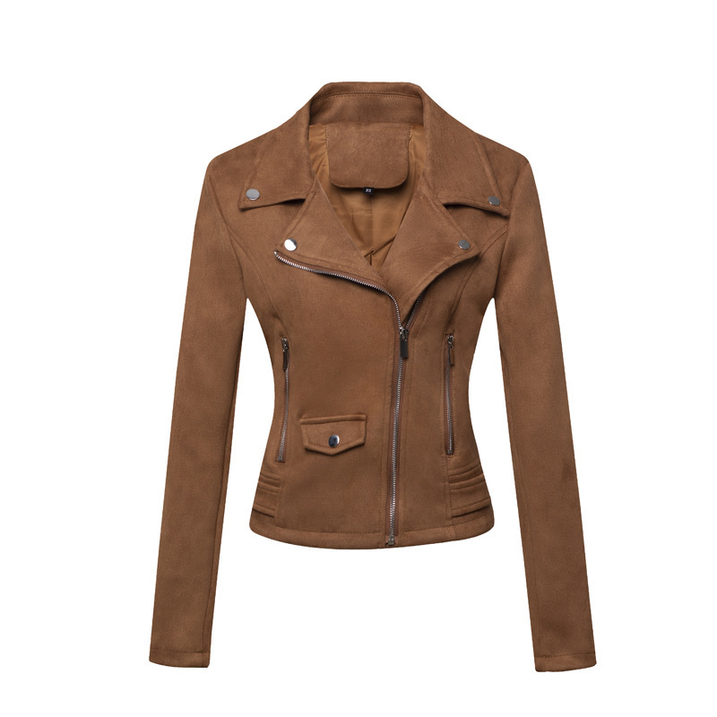 Picture of Cross-border exclusive for new European and American women's motorcycle coat women's leather short slim suede leather jacket women