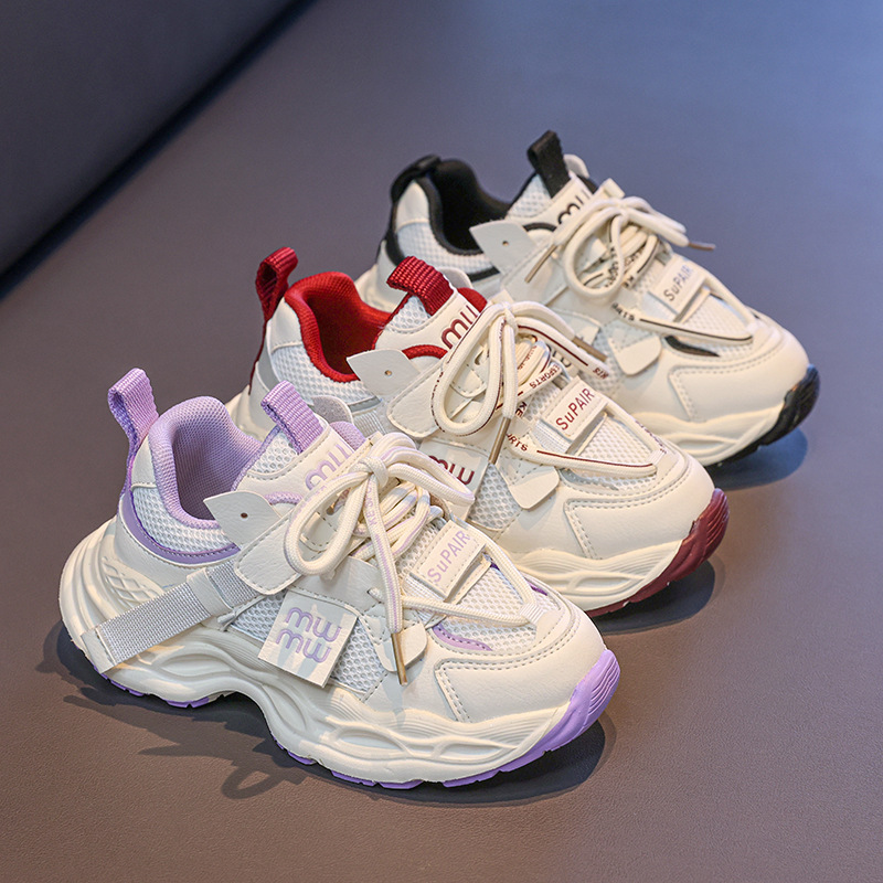 Boys and girls sneaker 2025 spring new double mesh breathable ultra light non-slip wear-resistant all-match casual dad shoes