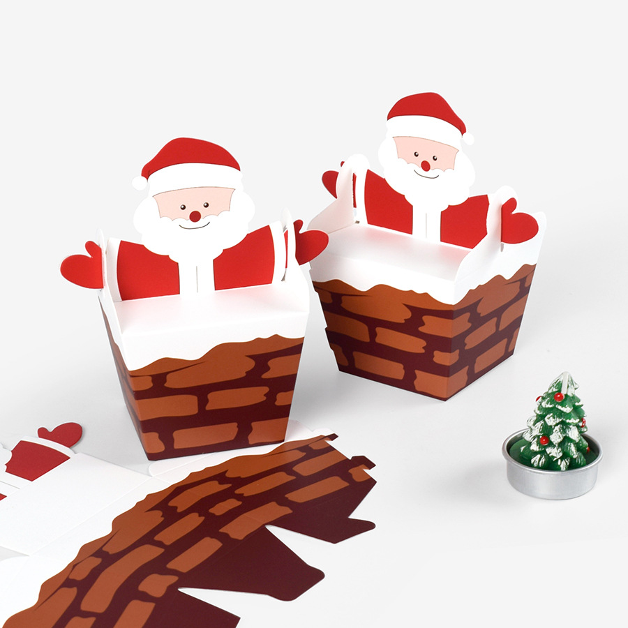 Cartoon Cute Santa Claus Climbing Chimney Box Candy Box in stock Christmas Gift Box 10 pcs/Pack