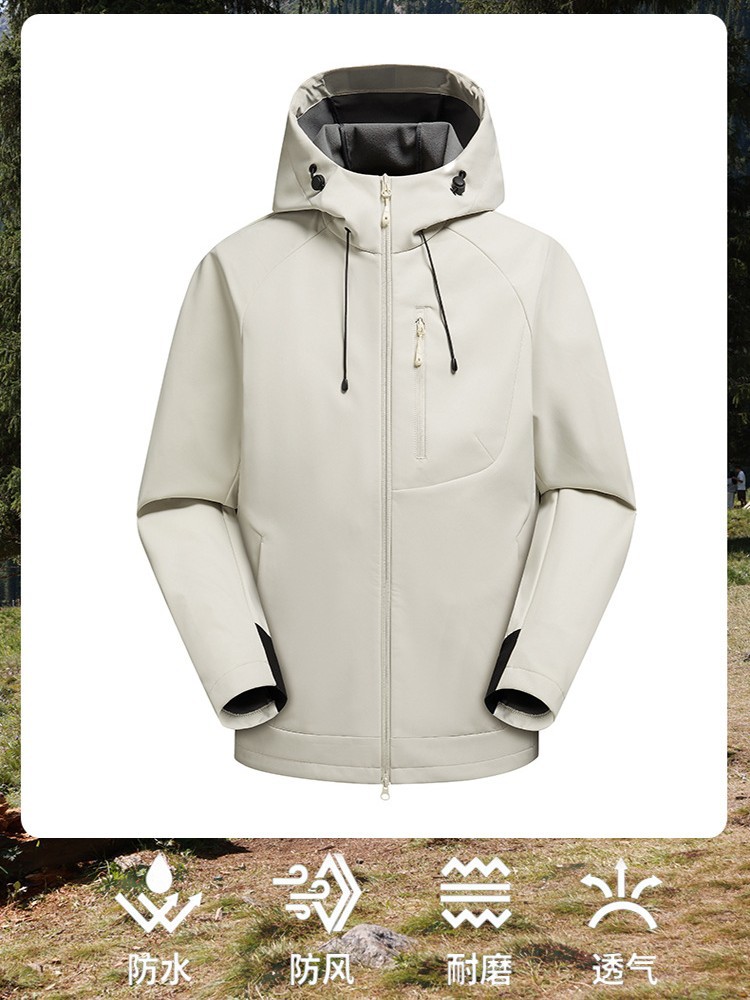 Autumn and winter new outdoor windproof waterproof fleece softshell jacket, mountain hiking clothes, sports leisure hooded jacket