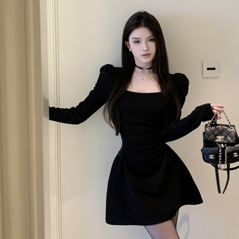 [Original Tmall Quality] Pure French A- shaped Waist dress Women's Small Fragrant Style Temperament Dress Black