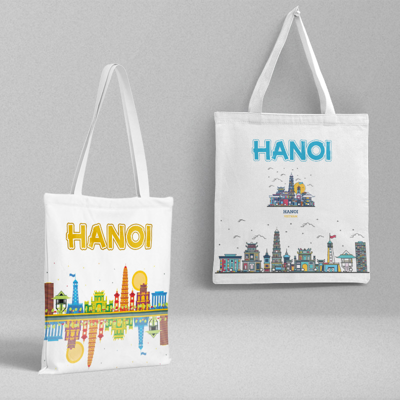 Hanoi Canvas Bag 36x 39cm Vietnam City Travel Commemorative Shoulder Bag Handbag Ins Style Shopping Bag