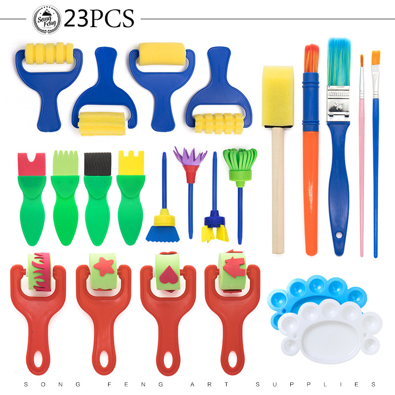 Children's sponge brush 23 suit palette diy graffiti seal rubbings kindergarten early education drawing tools