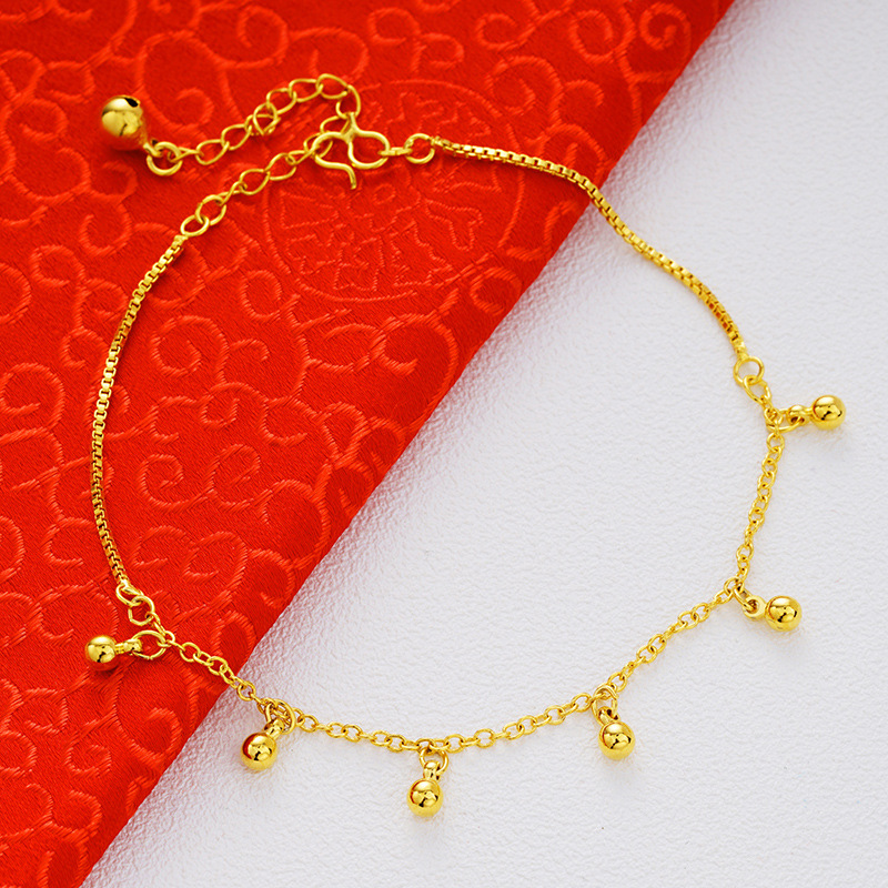Picture of Vietnam Sand Gold Fashion Anklet Brass Plated 24k Gold Bell Double-Layer Turn & Bead Foot Ornaments Women's Foreign Trade Euro Gold