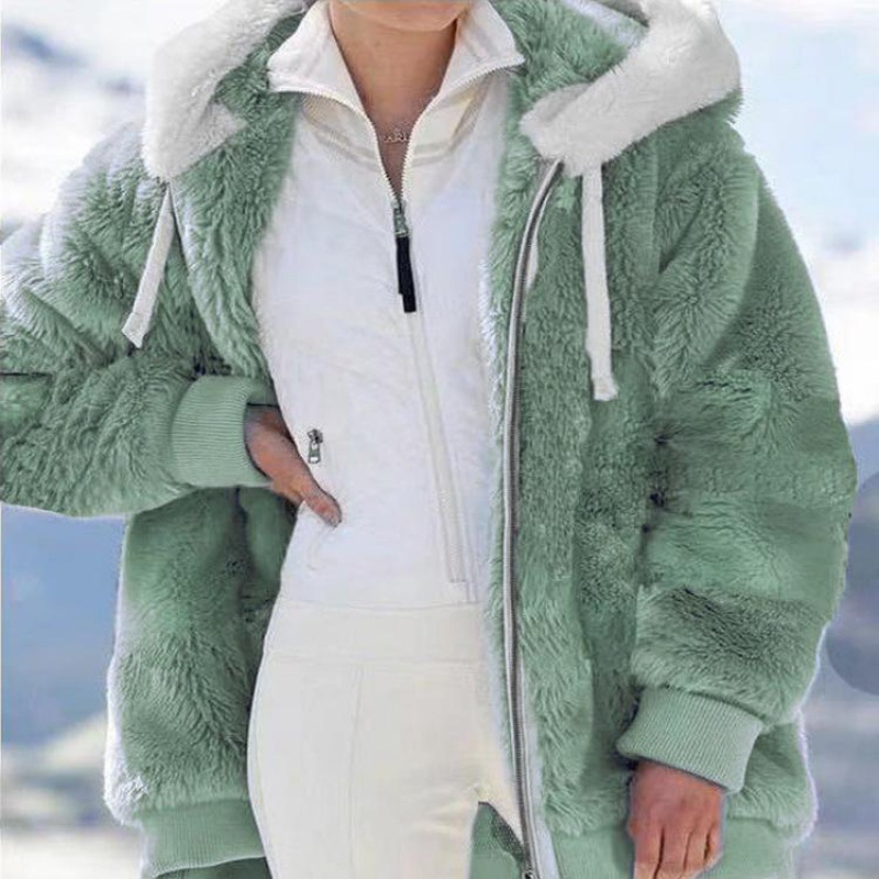 Picture of 9732#Wish Independent Station 2024 Amazon Best Selling New Fall/Winter Loose Plush Zipper Hooded Jacket for Women