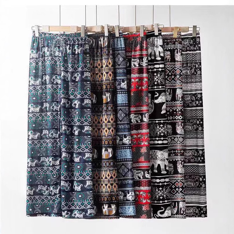Thailand Elephant Wide Leg Pants Women's Spring and Summer High Waist Dummy Straight Loose Casual Pants Ethnic Style Trousers