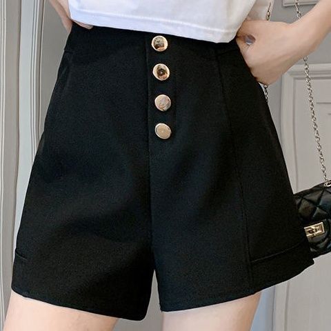 20kg hot pants high waist wide leg pants word 0 black shorts female chubby girl plus size A summer casual fat sister versatile