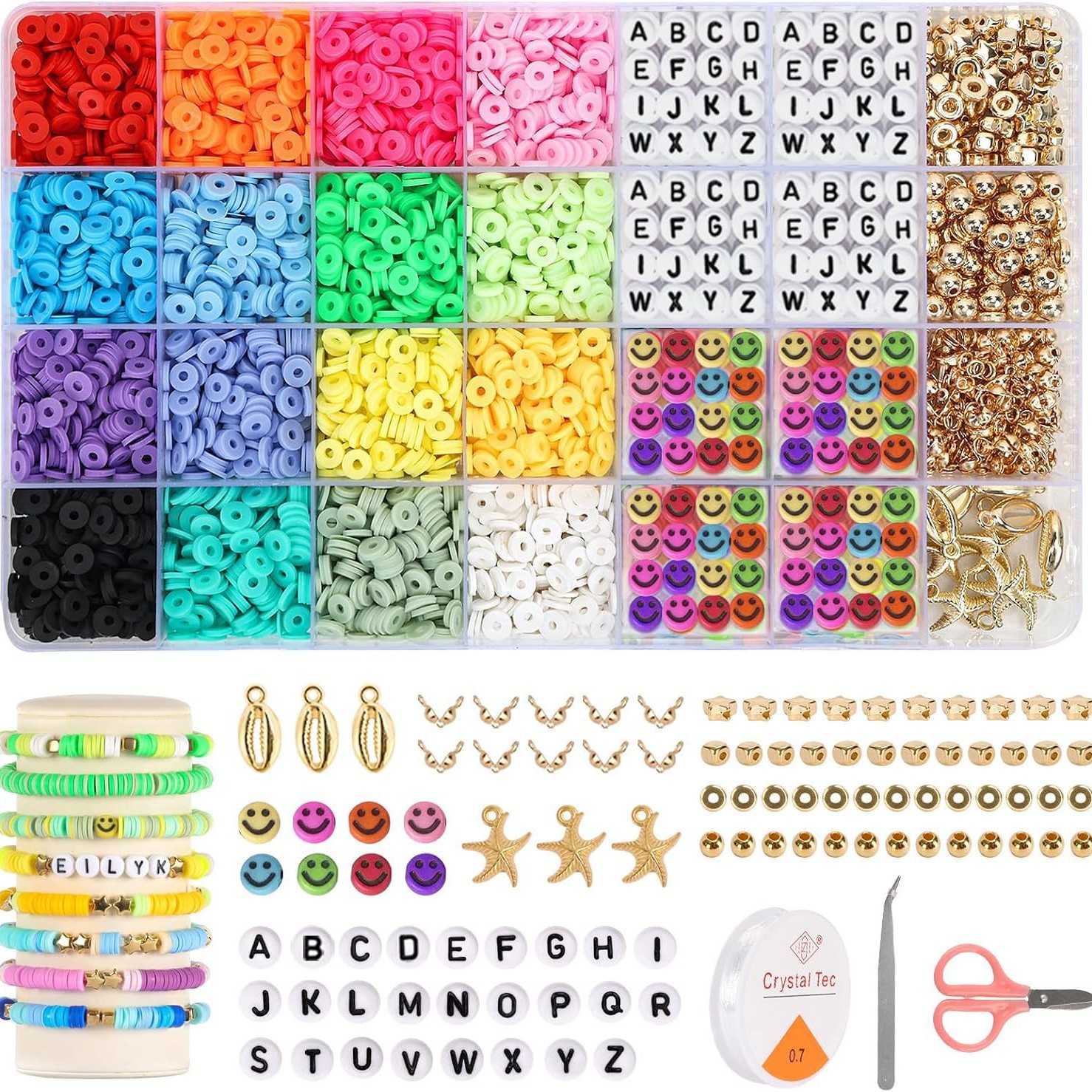 28 3800 Soft Pottery Clay Beads Alphabet Beads Smiley Beads Spacer Beads DIY Jewelry Making Cross-border suit