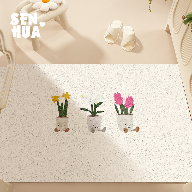 Picture of Entrance Floor Mat Healing Doll Silk Ring Entry Door Mat Cuttable Dust Removal Dirt Resistant Entrance Carpet Non-Slip Foot Mat