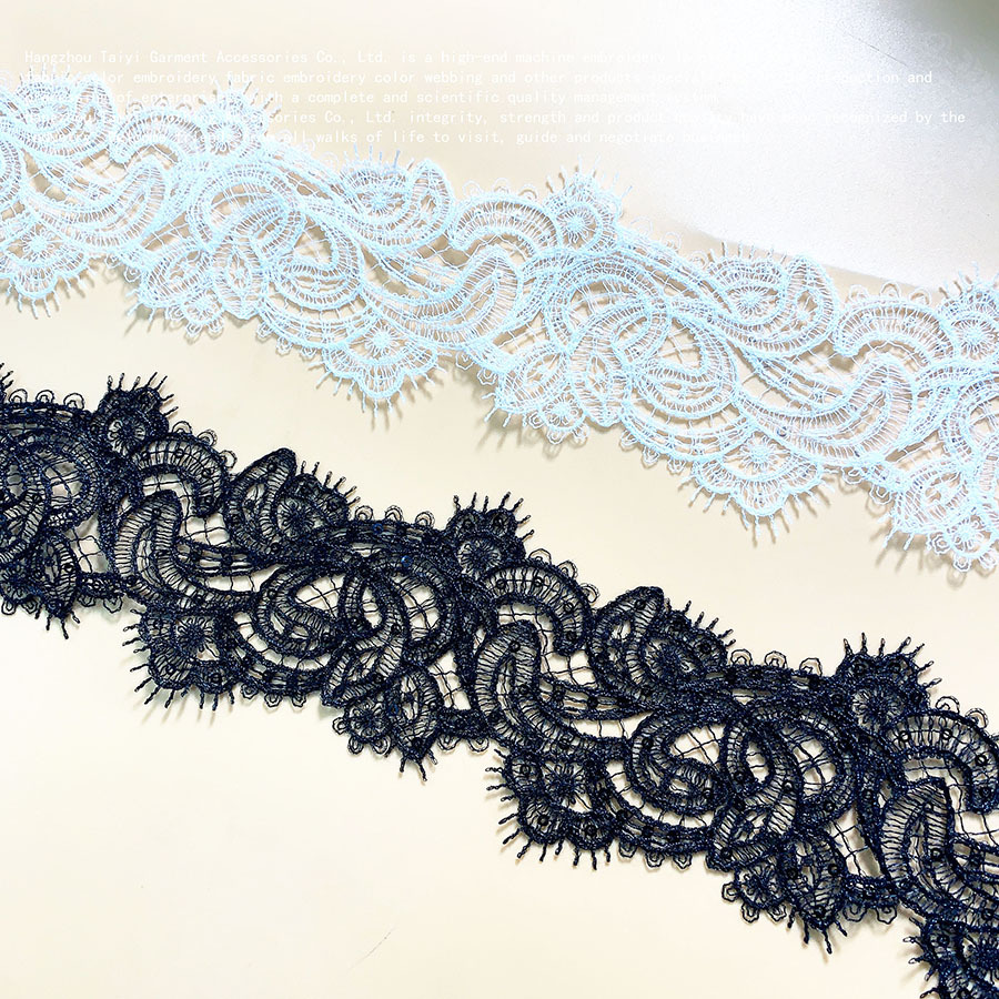 New water soluble embroidery in stock unilateral small barcode lace wedding accessories wholesale with sequins fish thread lace