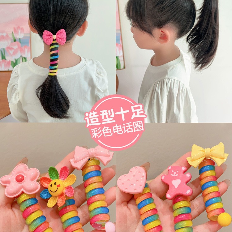 Picture of Children's coil telephone line hair band female high ponytail does not hurt hair hair rope high elastic durable rubber band Braid artifact