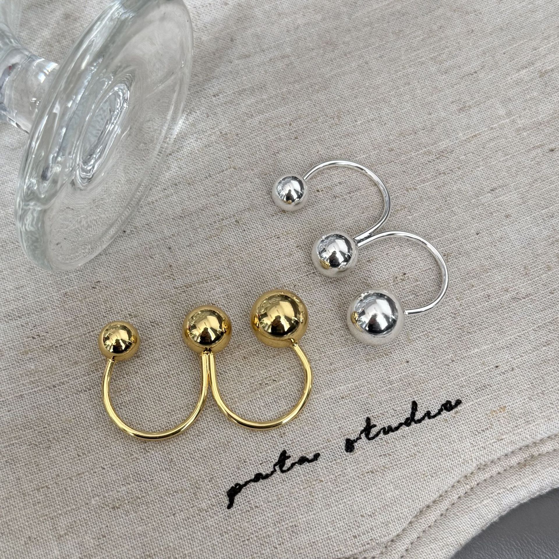 European and American style niche luxury three ball ring double ring irregular opening ring personality fashion high sense jewelry women