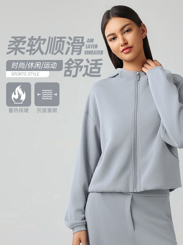 Autumn and Winter New Loose Cardigan Zipper Hooded Sweater Simple Lazy Casual Commuter Sports Jacket for Women DAW166