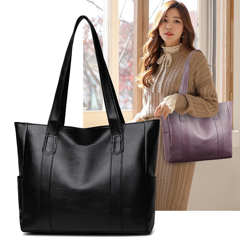 New PU leather tote bag fashion lady shoulder bag casual shopping handbag large capacity travel arm bag