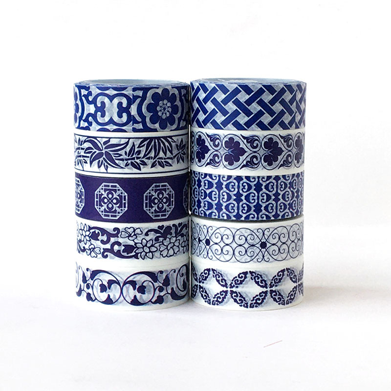 In stock wholesale Chinese ethnic style retro blue and white porcelain DIY decorative stationery color hand account stickers and paper tape