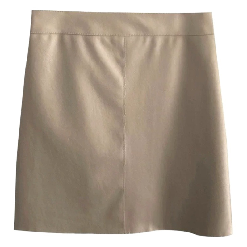 Brown small leather skirt women's autumn high waist PU leather sheath skirt sexy tight skirt slimming short one-step skirt