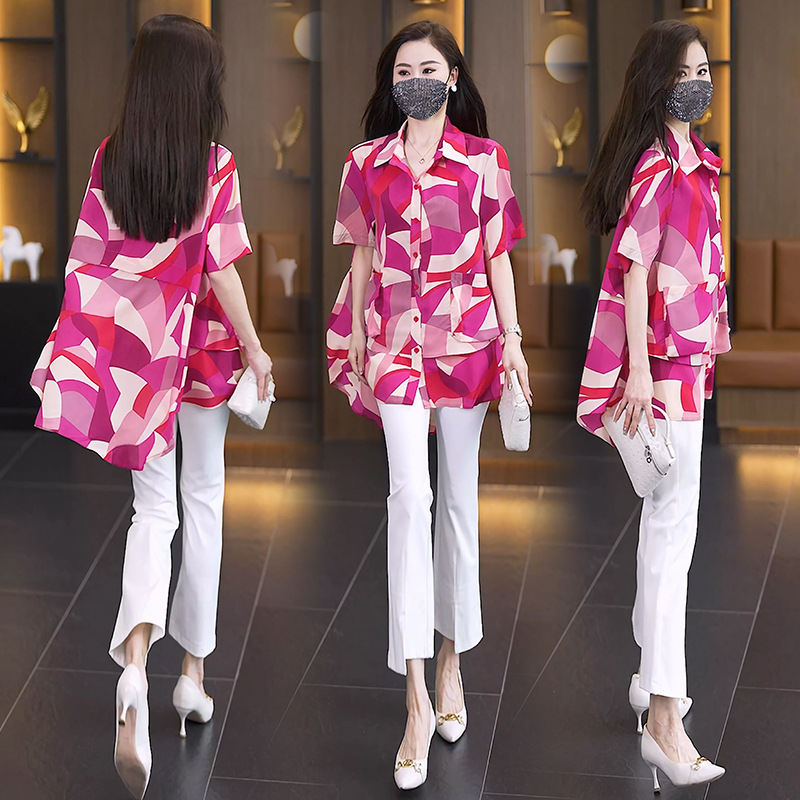 Real Shot of Plus-Size Women's Summer New Fashion Shirt, Stylish and Fresh with Double Pockets, Casual and Slimming