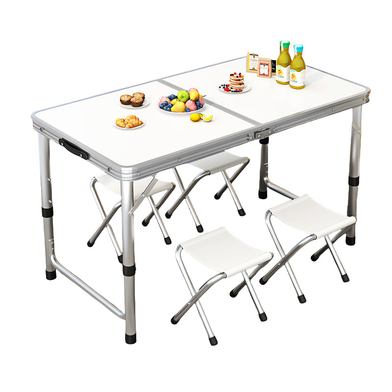 Round tube portable aluminum alloy foldable dining table folding table and chair outdoor table picnic table stall table factory wholesale
