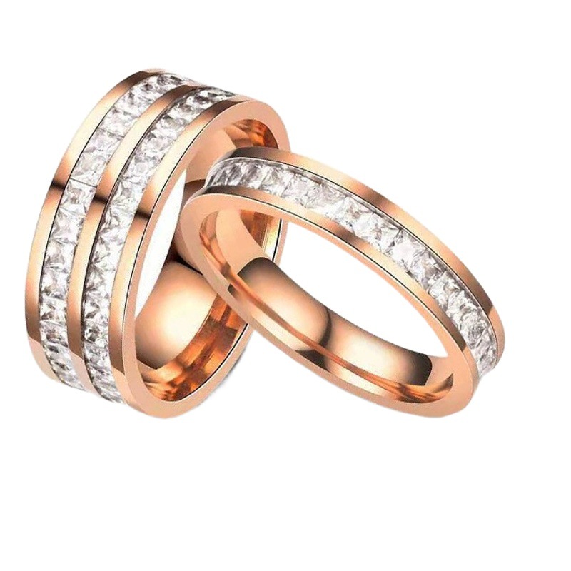 Light Luxury Couple Diamond Ring Zircon Couple Titanium Steel Ring Gypsophila Titanium Steel Zircon Ring Jewelry Wholesale