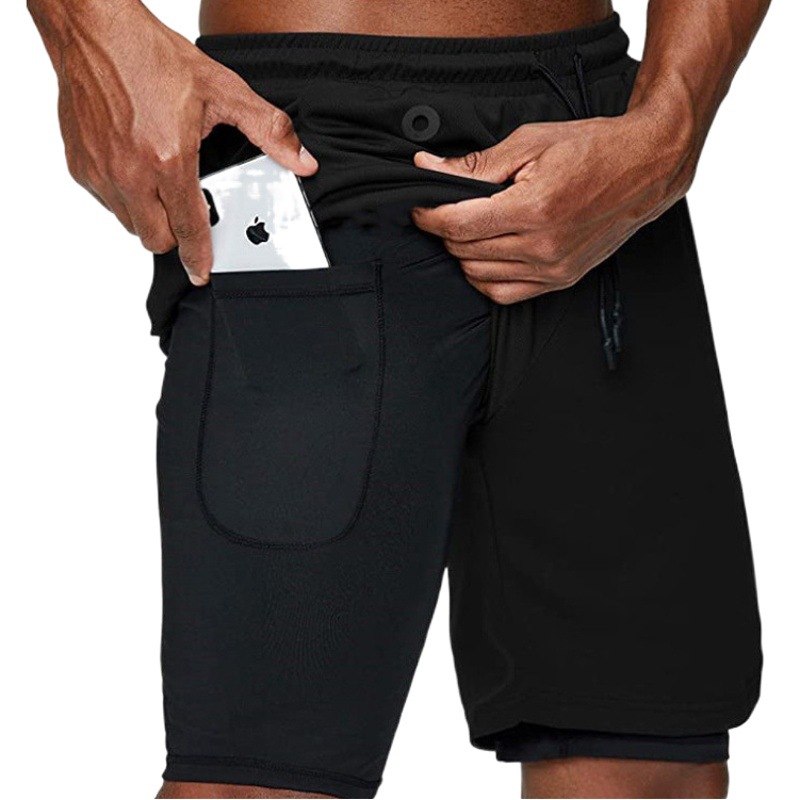 Men's Shorts Cross-border Summer Earphone Holds Mobile Phone Zipper Pocket Double-layer Shorts Casual Sports Fashion Men's Shorts