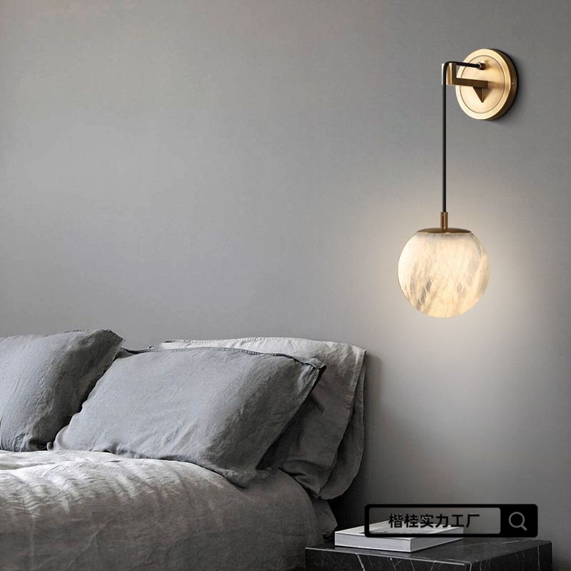 Picture of Nordic light luxury bedroom bedside wall lamp living room hallway aisle all-copper natural marble wall lamp Alec Kaigui