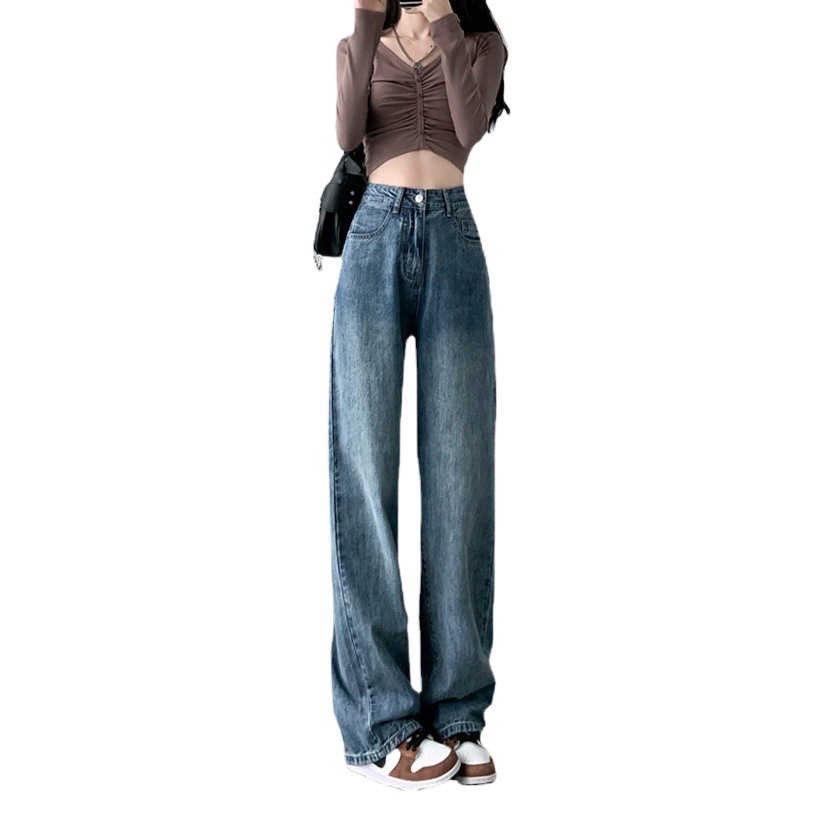 Korean Style Hanging Wide Leg Jeans Women's Autumn and Winter High Waist New Loose Straight Slimming Large Size Floor Long Pants