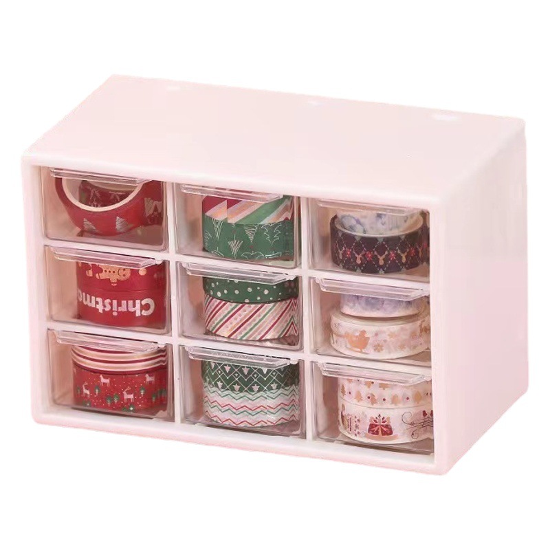 Girl's Heart Jiugongge Dust-proof Drawer-type Storage Box Desktop Stationery Jewelry Hand Account Cosmetics Storage for Students