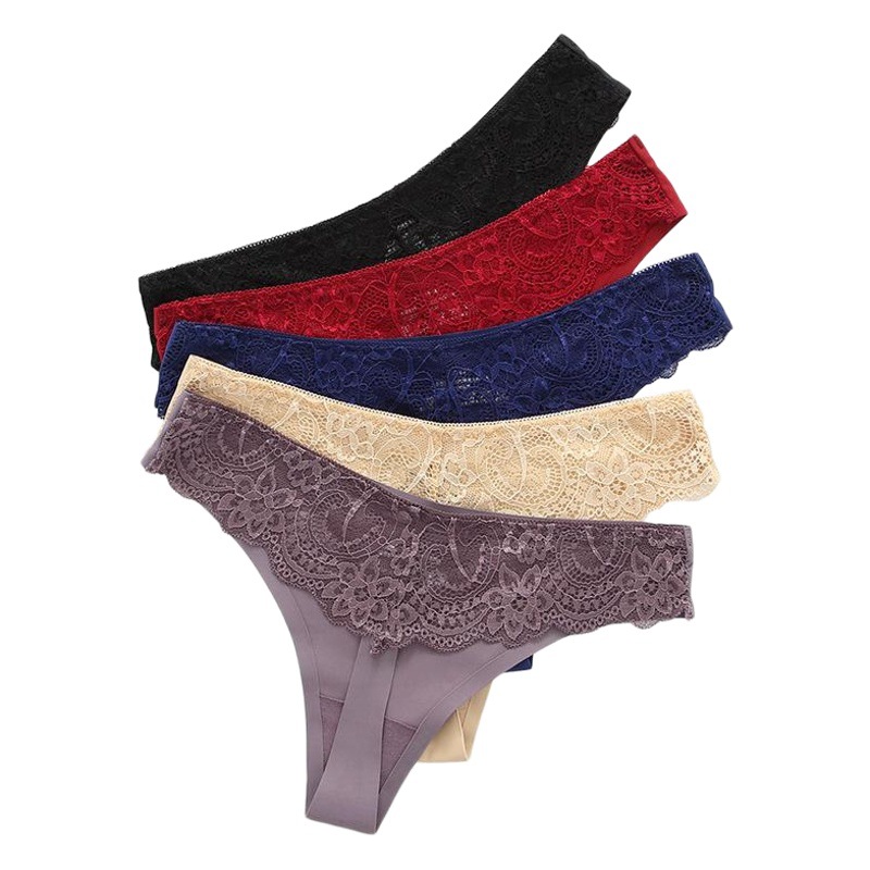 Ice Silk Traceless One-piece Panties Women's Sexy Lace G-string Low Waist Invisible T-pants 3030