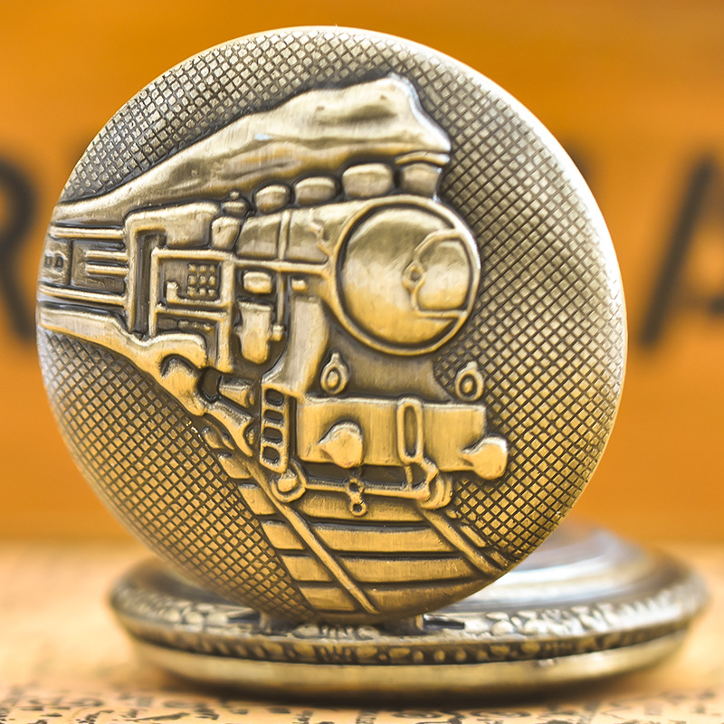 Picture of Train head large three-dimensional retro pocket watch cross-border wholesale bronze decorative hanging watch travel commemorative necklace flip cover