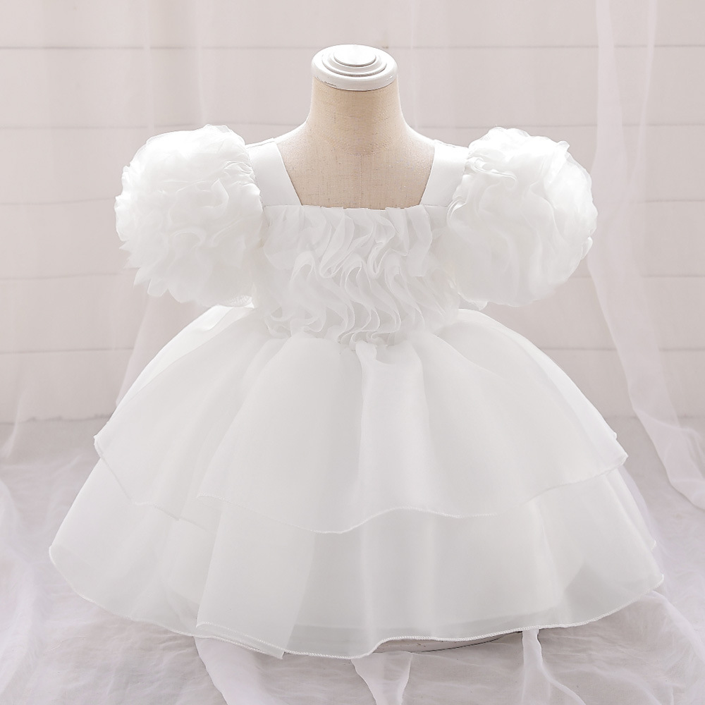 Picture of Ins Children's Wear Girl's dress Western Style Party Princess Dress Dress One-year-old Puff Dress Bubble Sleeve Soft Veil Dress