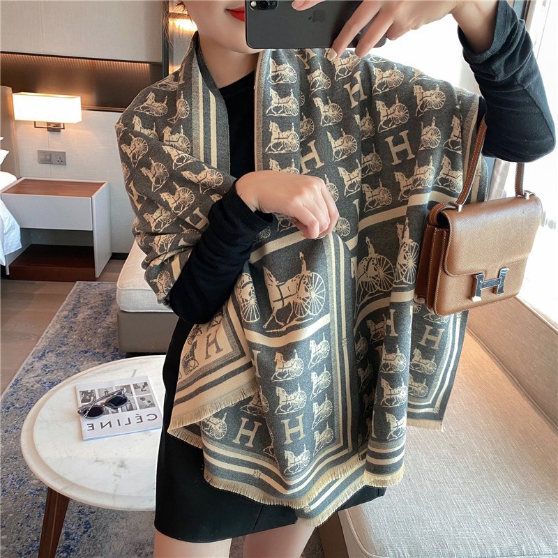 Picture of 2024 New Fashionable Big-Name Versatile Orange High-End Wool Cashmere Shawl Scarf for Women Winter Dual Use