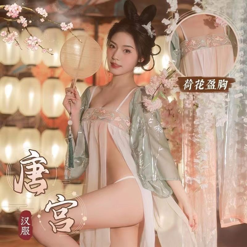 Picture of Erotic underwear, Hanfu, retro nightdress, sexy underwear, women's belly pocket, abstinence, no-take off erotic pajamas set, qqny