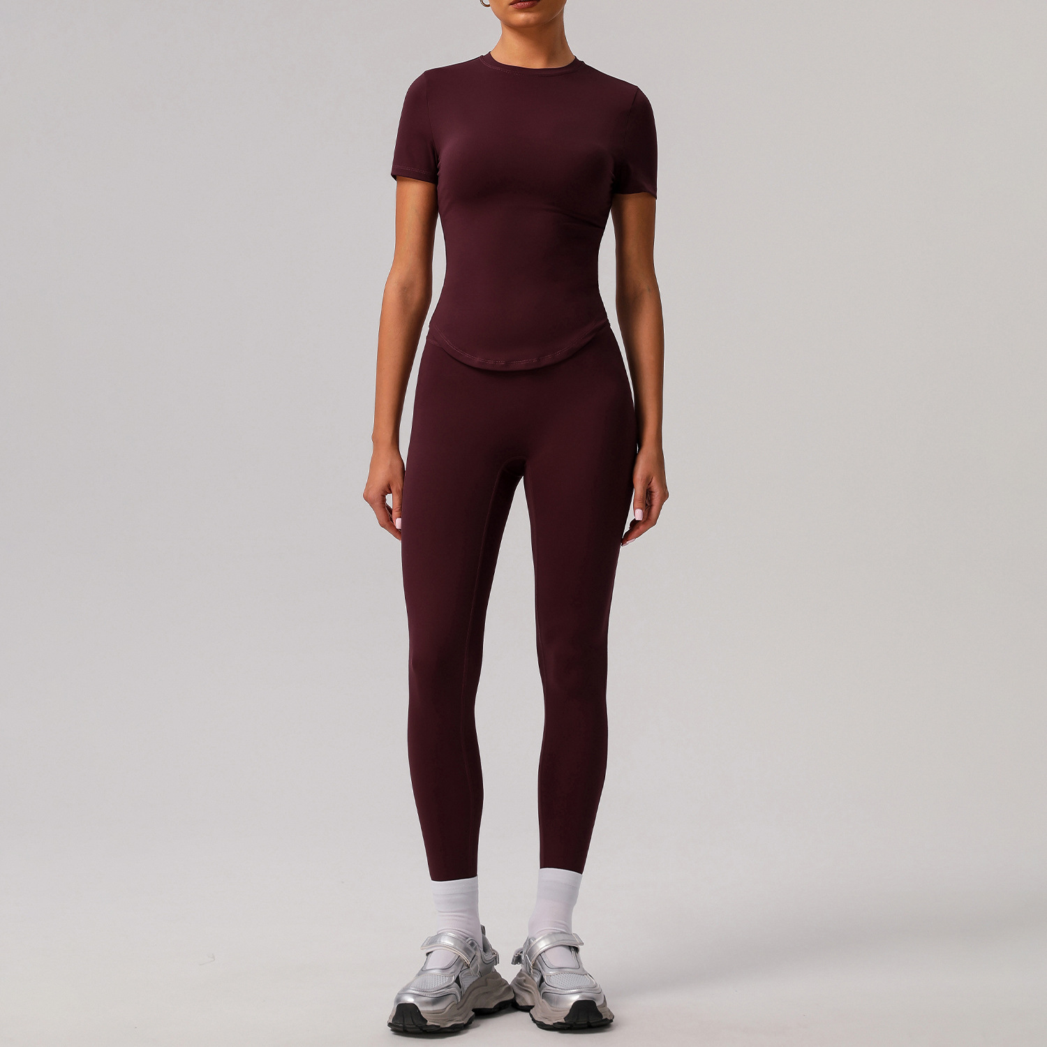 Picture of European and American Solid Color Tight Naked Yoga suit High Elastic Breathable Fitness Clothes Outdoor Body Shaping Running Sports suit Women