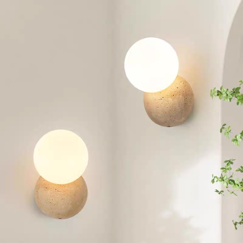 Japanese Wabi-Sabi Style Yellow Travertine Small Wall Lamp Bedroom Bedside Wall Lamp B&B Hotel Entrance Aisle Corridor Wall Lamp
