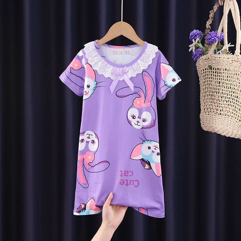 Children's Pajamas Summer Nightdress Girls' Short-sleeved Cartoon Princess dress Little Girl Baby Middle and Big Children's Home Clothes