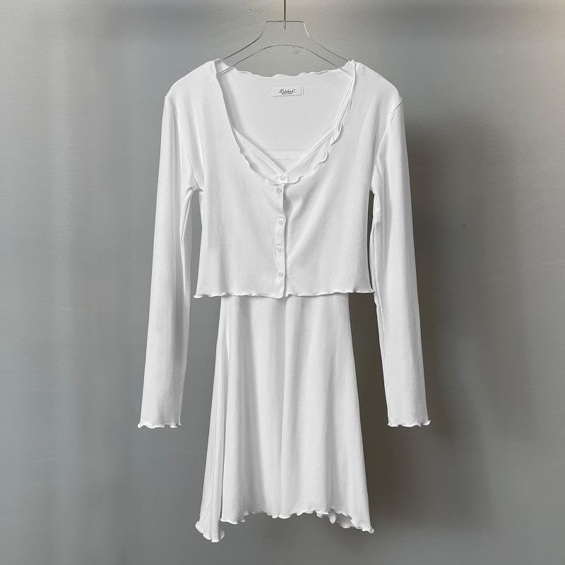 Picture of French Style High-end Sense Chic Long-sleeved Cardigan Slip Skirt Set Pure Desire Style Slim-fit Sexy Dress Two-piece Set for Women
