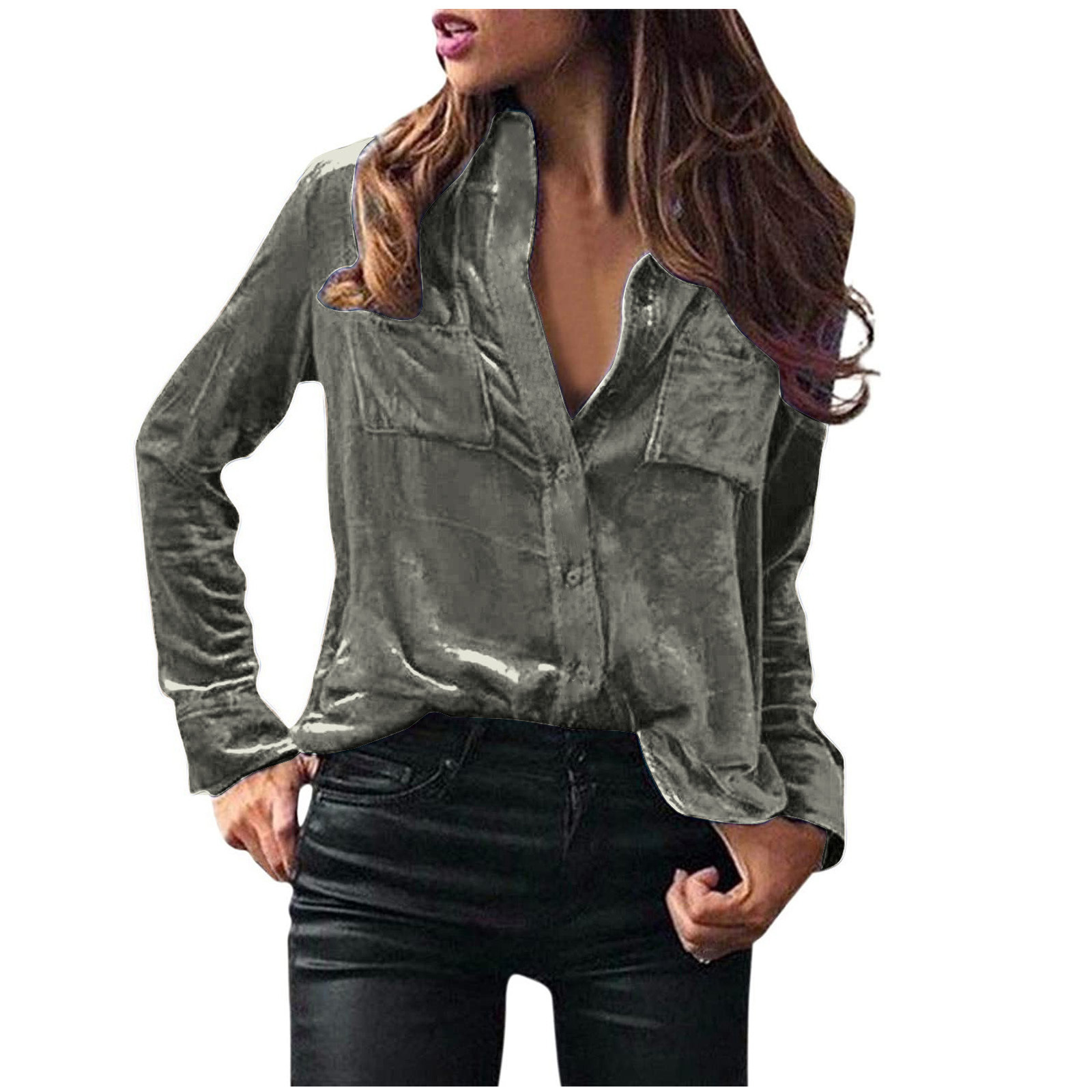 Picture of Spot Foreign Trade European and American Clothing Amazon Cross-Border Fashion Shirts Tops Spring and Autumn Temperament Long-Sleeved Shirts for Women Autumn