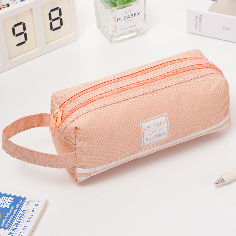 Picture of Portable Stationery Bag Double-layer Oxford Cloth Double-pull Pencil Bag Simple Large Capacity Primary and Secondary School Students Portable Zipper Pencil Bag