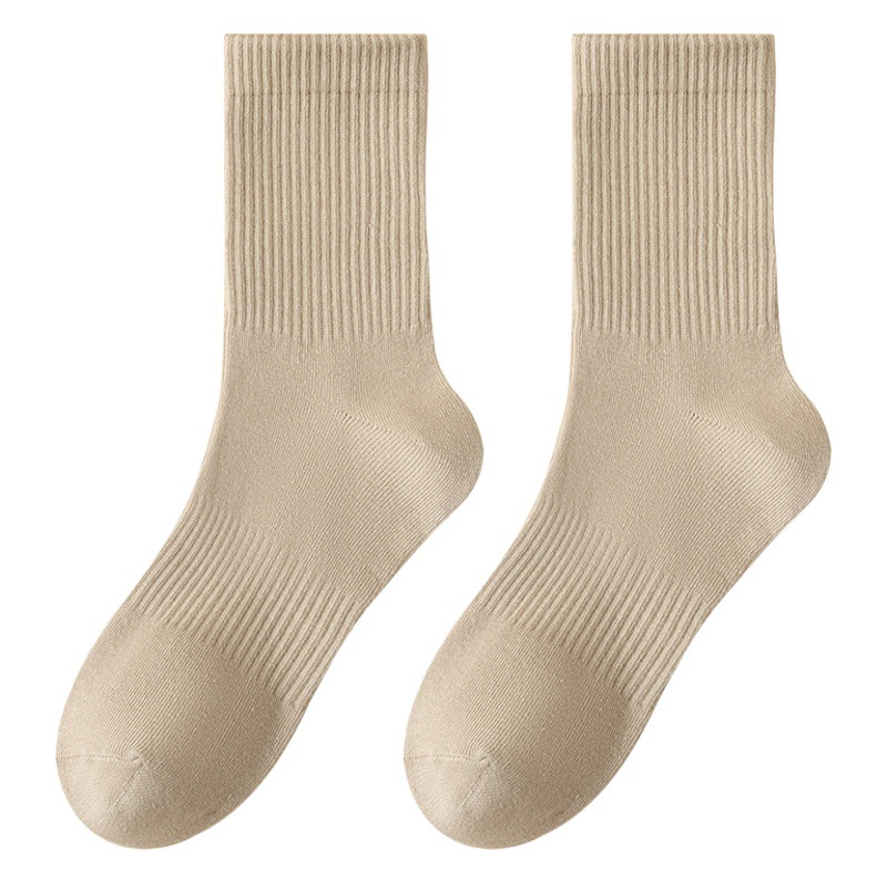 Socks men's mid-tube socks spring and summer solid color cotton socks sweat-absorbent breathable basketball sports socks lovers stockings ins tide