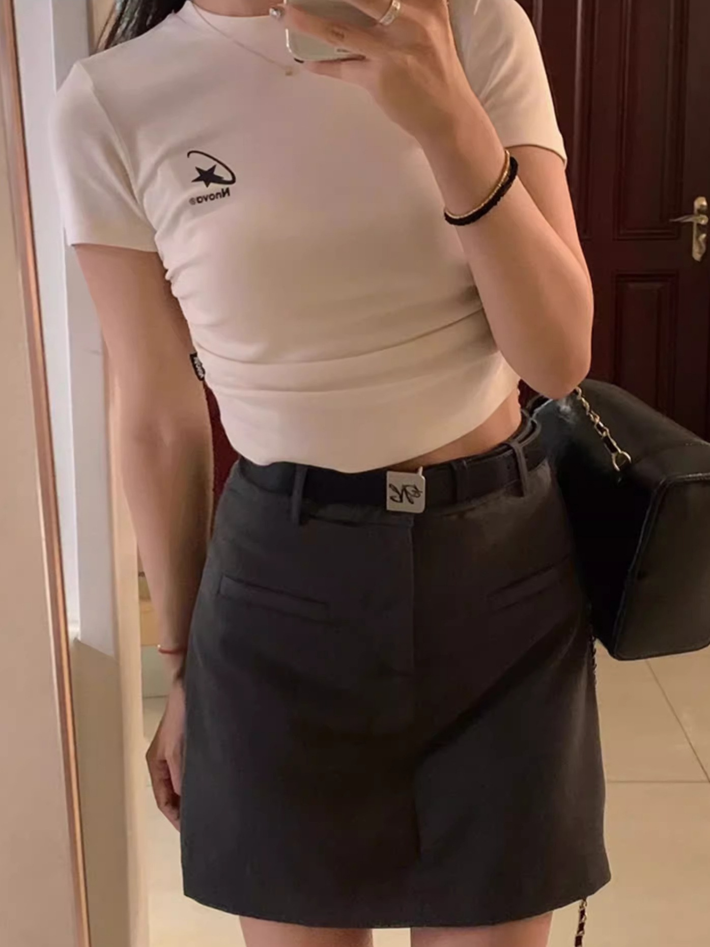 dark gray Suit Short Skirt Women's High Waist Summer New plus size chubby girl Slimming Small A- line Hip Skirt