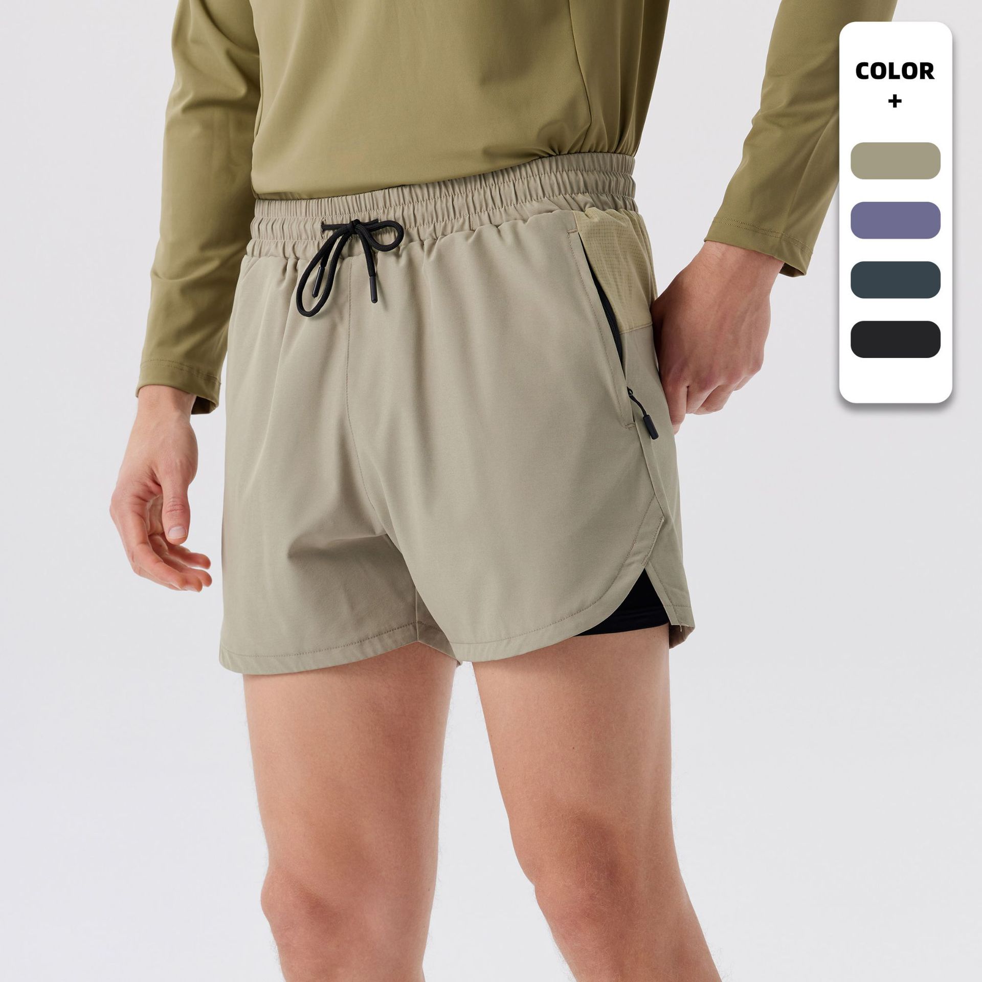 Running Shorts Men's Marathon Track and Field Three-point Pants with Lined Double-layer Pants Outdoor Sports Fitness Clothes Quick-drying Pants