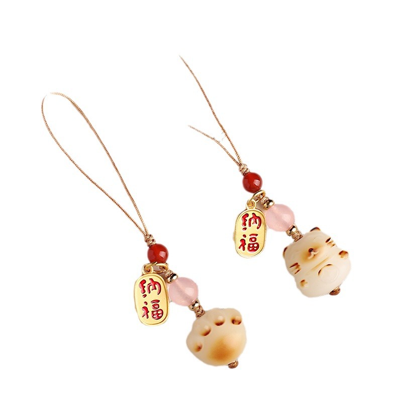 Picture of Bodhi Charcoal Lucky Cat Claw Mobile Phone Chain Lanyard Pendant Cute Women's Exquisite Mobile Phone Case Keychain Couple Pendant