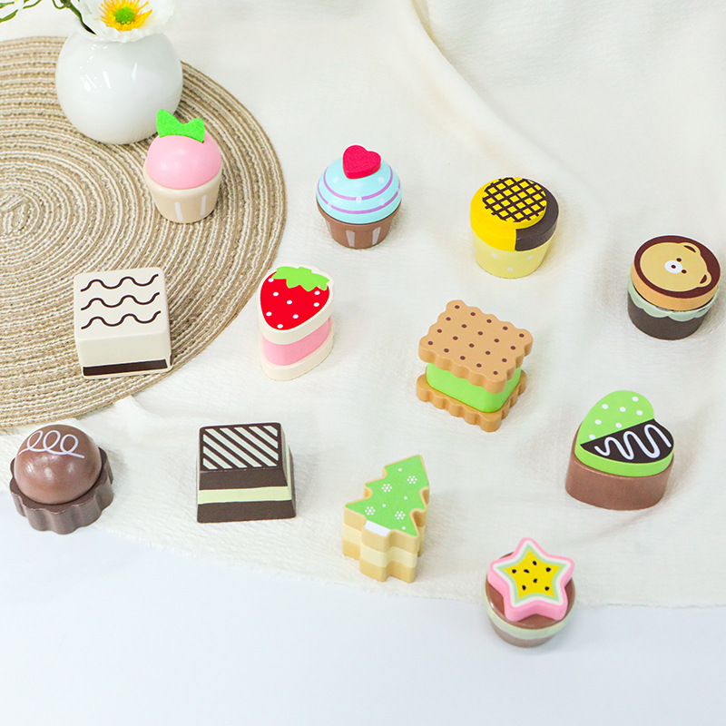 Picture of Children's Wooden Simulation 12 Dessert Play Home suit Kindergarten Cake Afternoon Tea Interactive Educational Toys