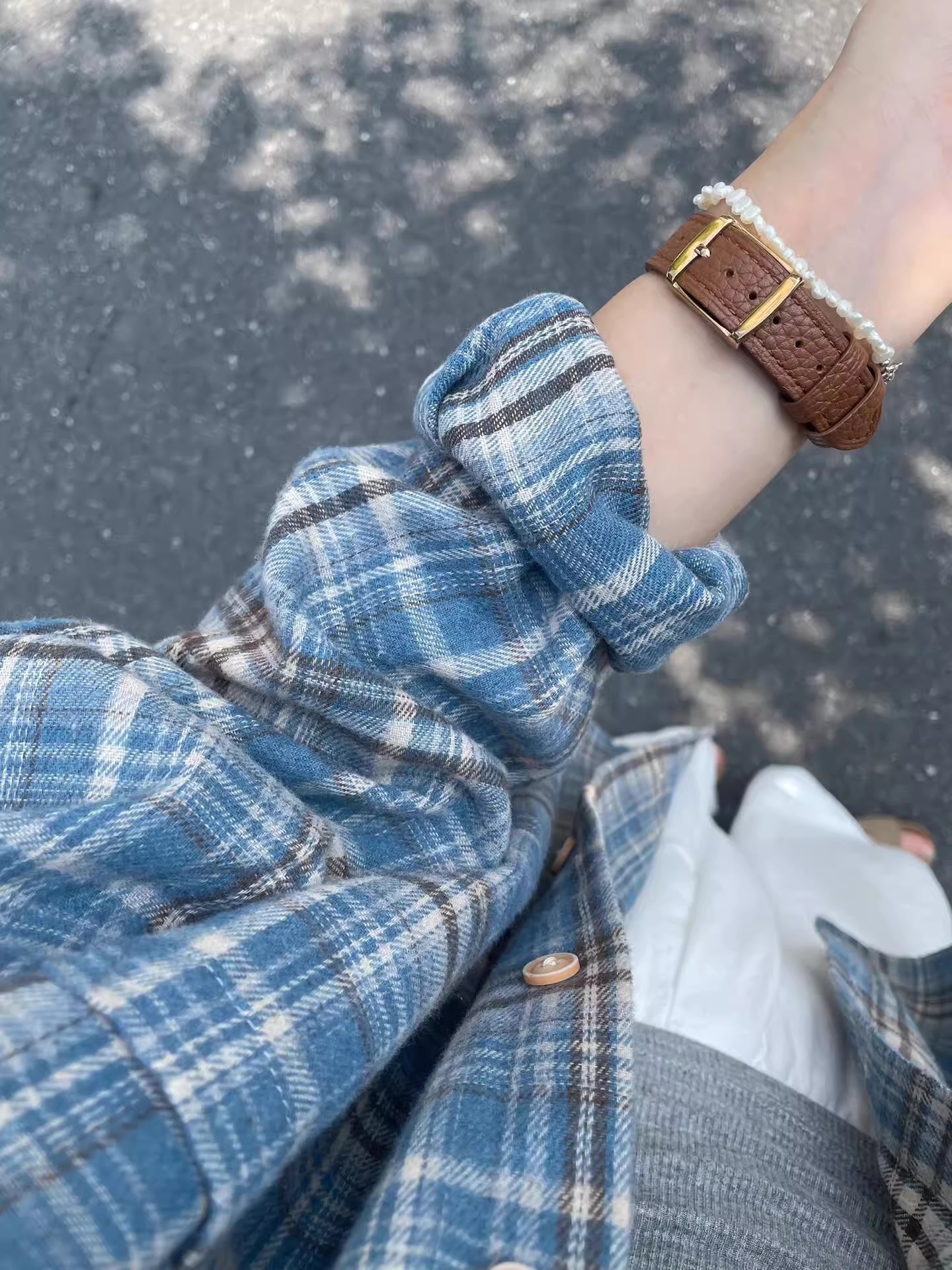 American Retro Blue Plaid Long Sleeve Shirt Women's Mid-length 2024 Autumn Casual All-match Shirt Jacket Thin