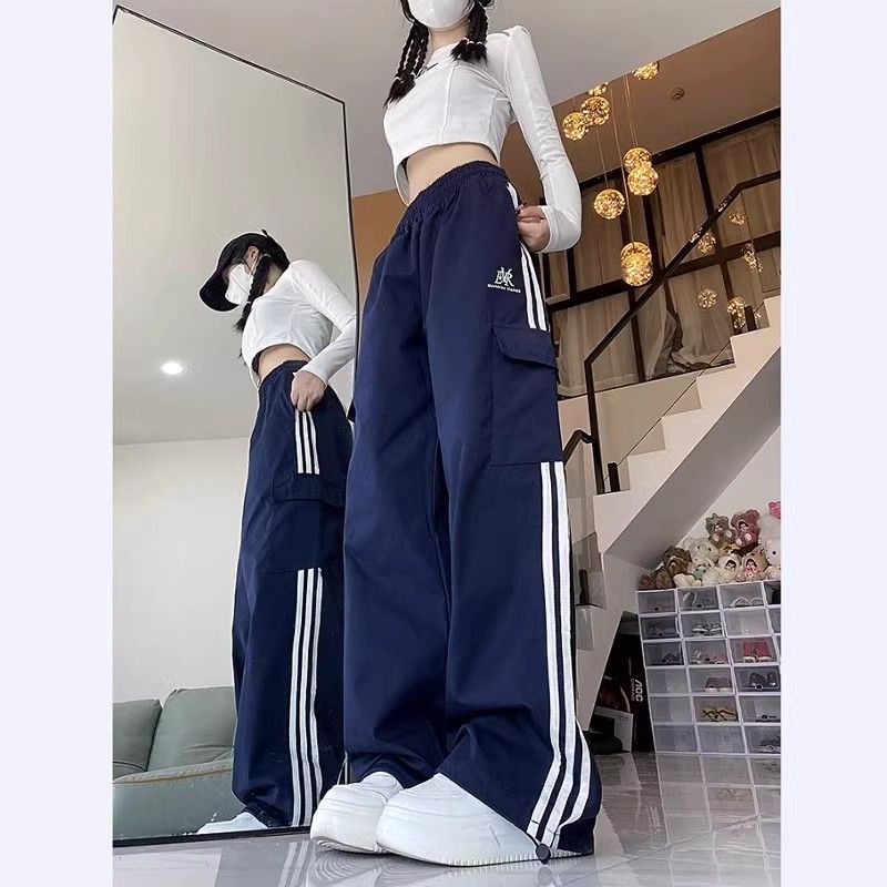 College Style Trendy Sports Pants High Street Loose Straight Overalls for Men and Women Korean Style Wide Leg Bf Style Casual Pants